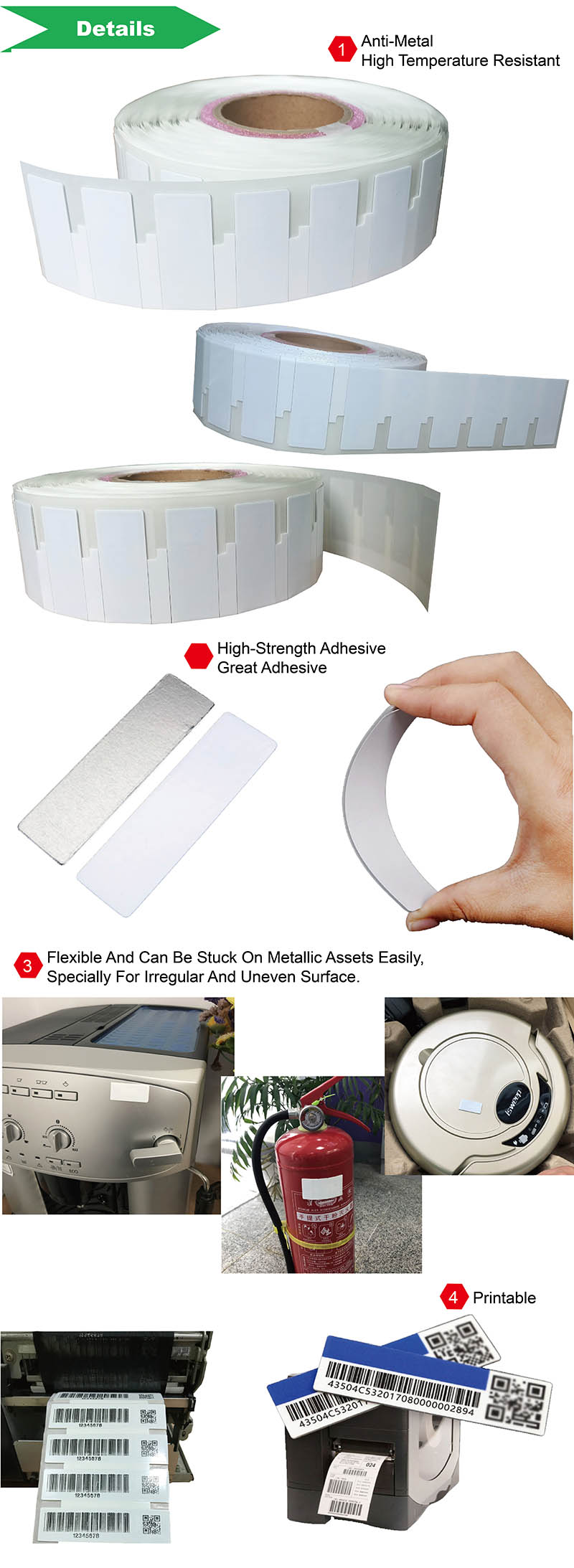 Etiquetas antimetal RFID UHF imprimibles flexibles